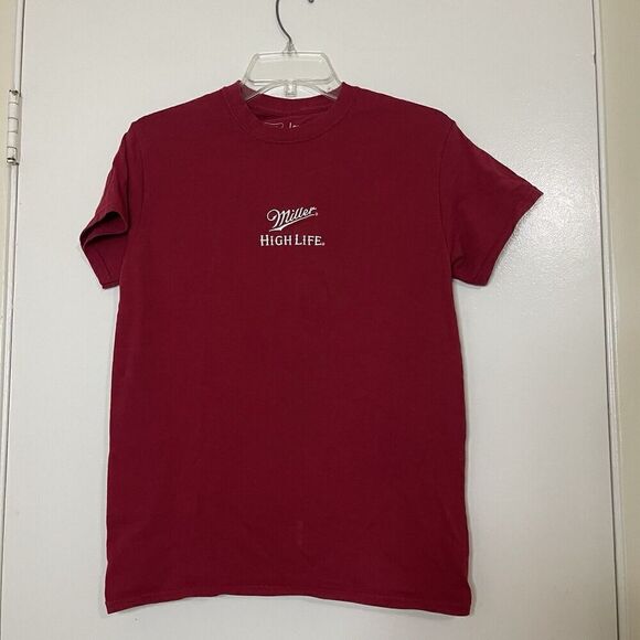 Miller High Life red embroidered crew neck short sleeve tshirt size small - Picture 1 of 5